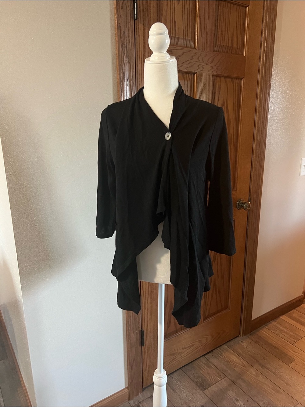 Black Asymmetrical Draped Open-Front Women's Cardigan